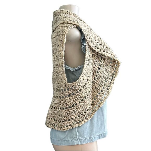 Handmade Knit Open Front Cardigan Vest with Large Folded Collar Size S/M - Picture 2 of 3